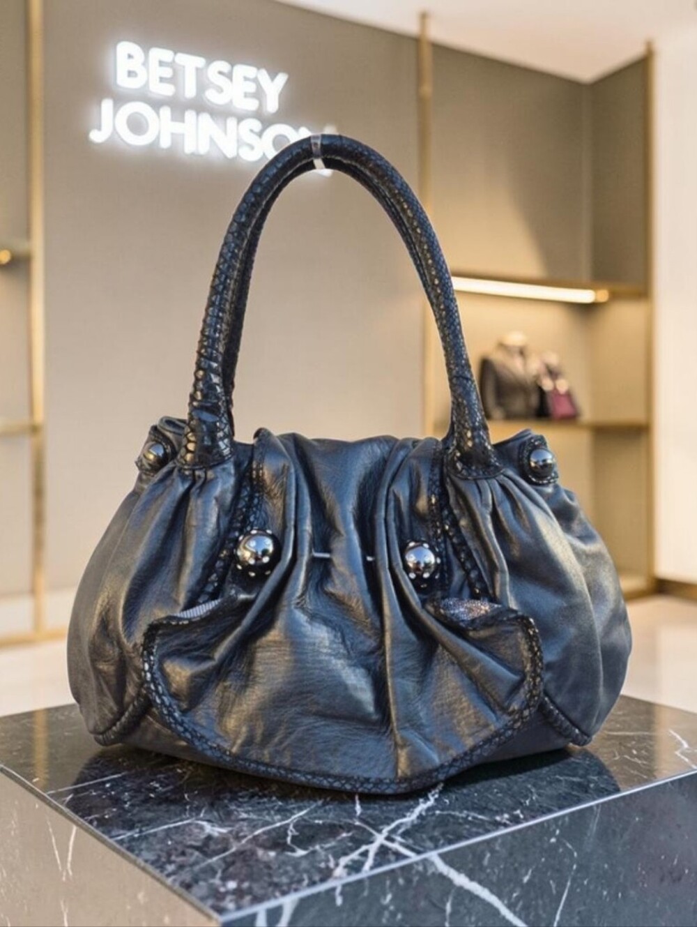 Betsey Johnson Vintage Black Leather Hobo Bag